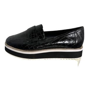 A MTL 1980 Black Faux Croc Leather Platform Loafers Size 8.5W